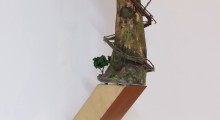 'Hold on', Plaster, wood, metal, acrylic, moss, pohutukawa flowers, enamel, Size: (h) 640 x (w) 170 x (d) 270 mm  - POA